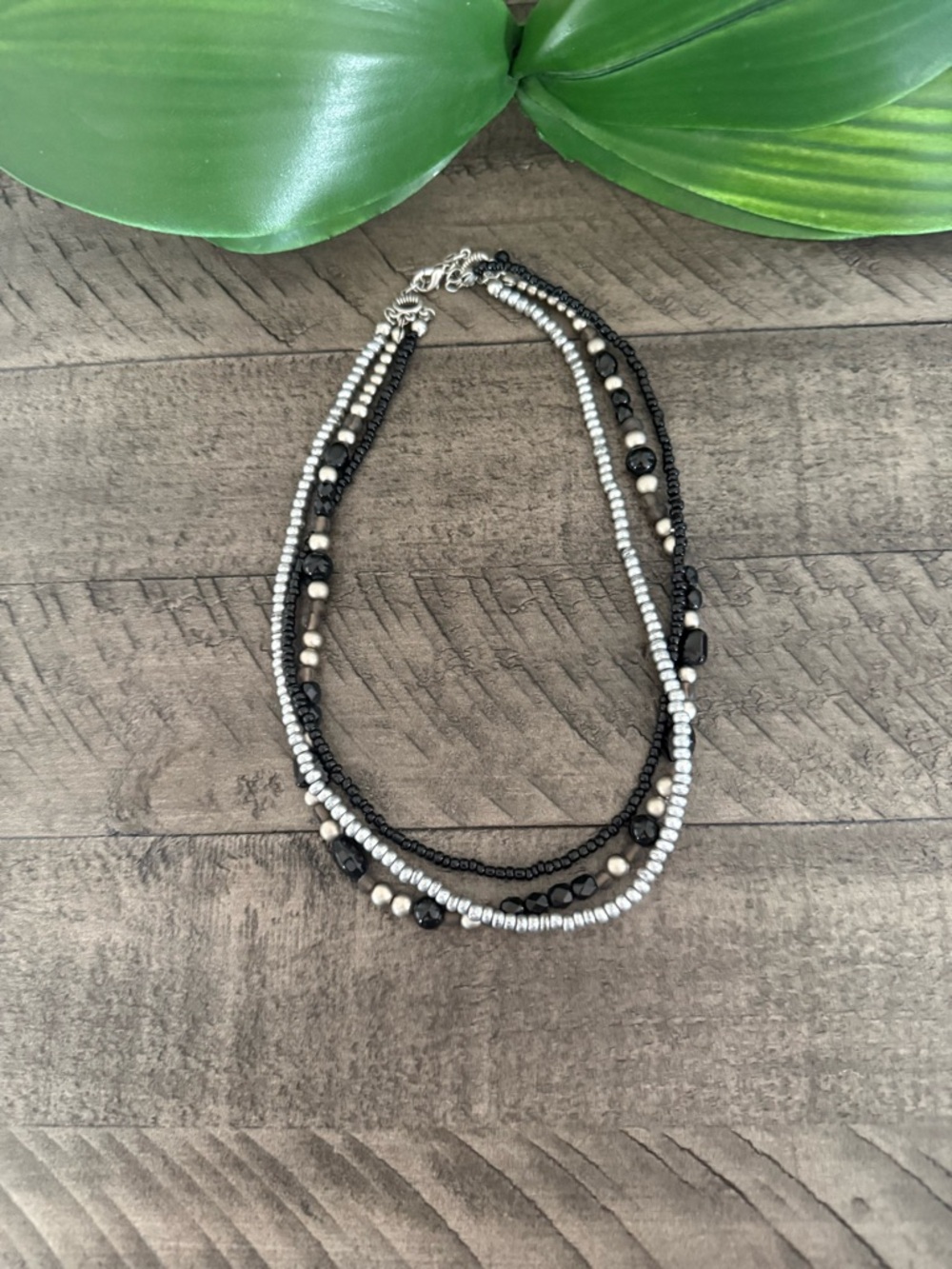 Premier Designs Black and Silver Multi-Strand Beaded Necklace